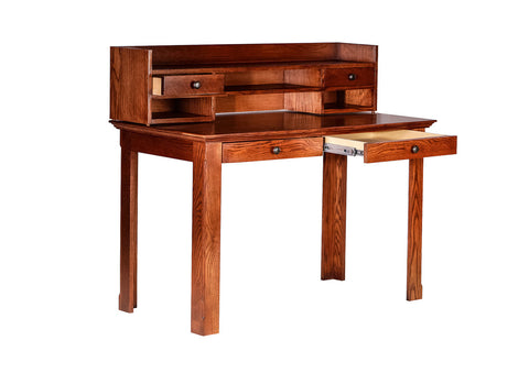 Forest Designs Traditional Writing Table w/ Drawers & Hutch: 48W X 42H X 24D (Black Knobs)