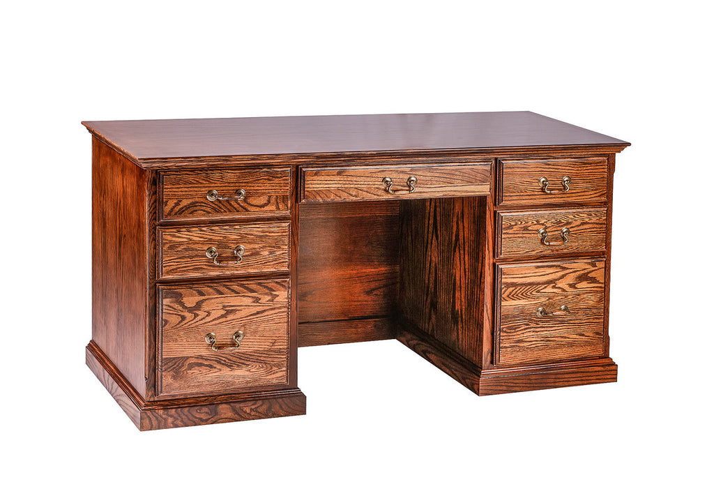 Forest Designs Traditional Oak Writing Desk: 60W x 30H x 24D with Double Pedestal