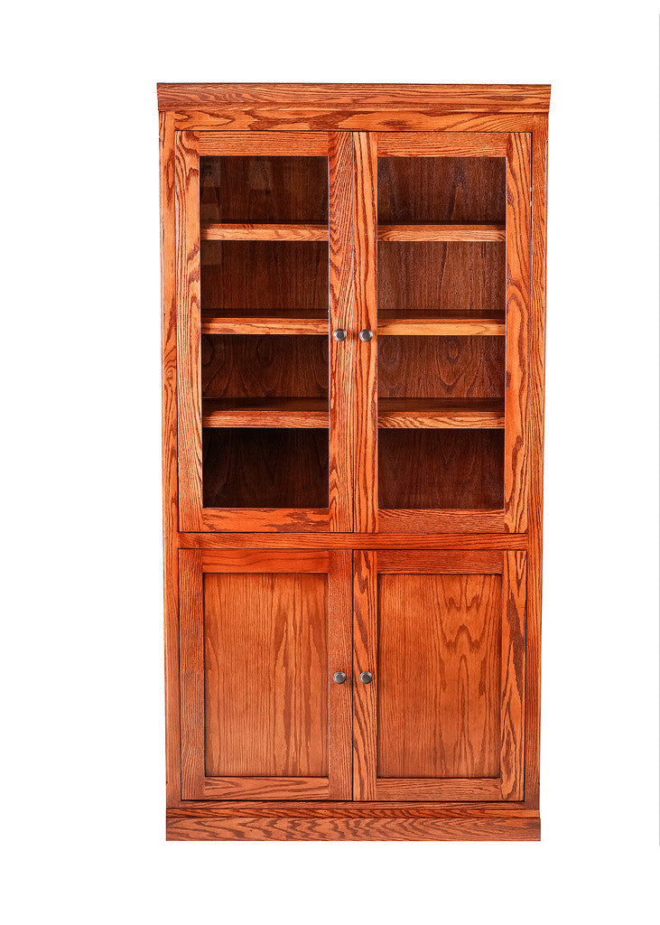 Forest Designs Mission Bookcase w/ Full Glass Doors: 36W X 72H X 18D (Black Knobs)